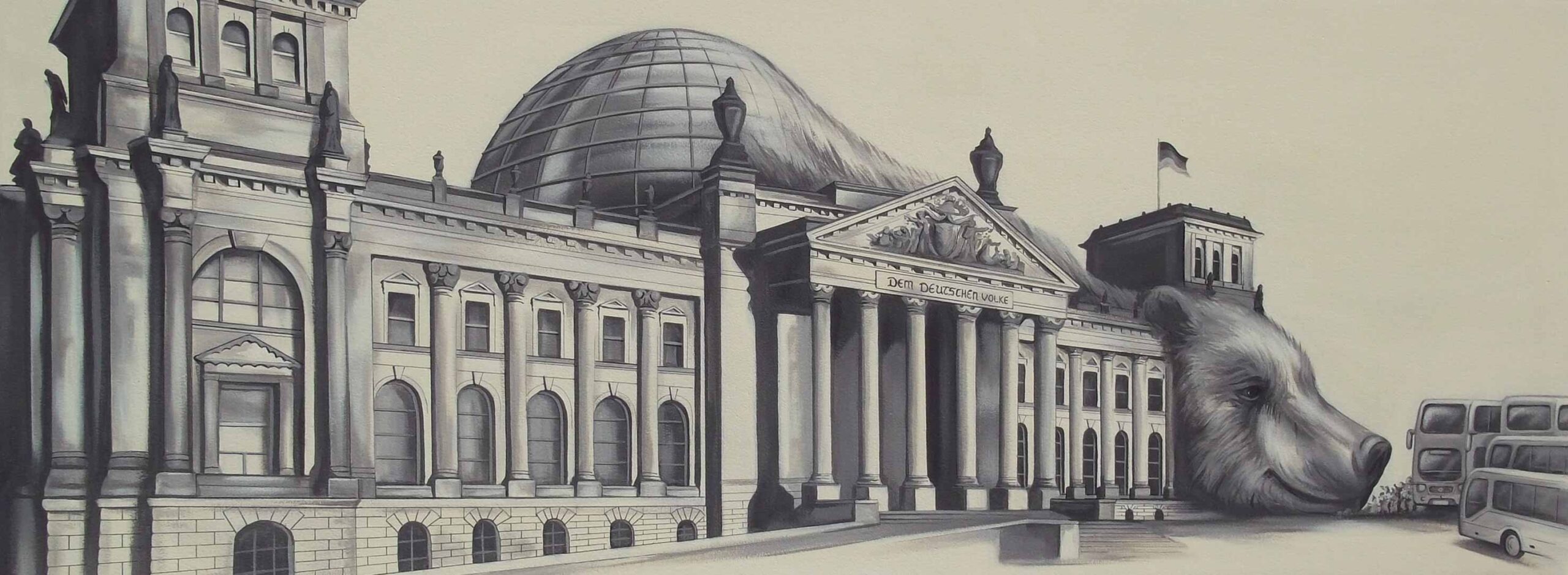 Wappentiere : Kuppelwächter , Berliner Bär liegt am Reichstag , Uwe Tabatt