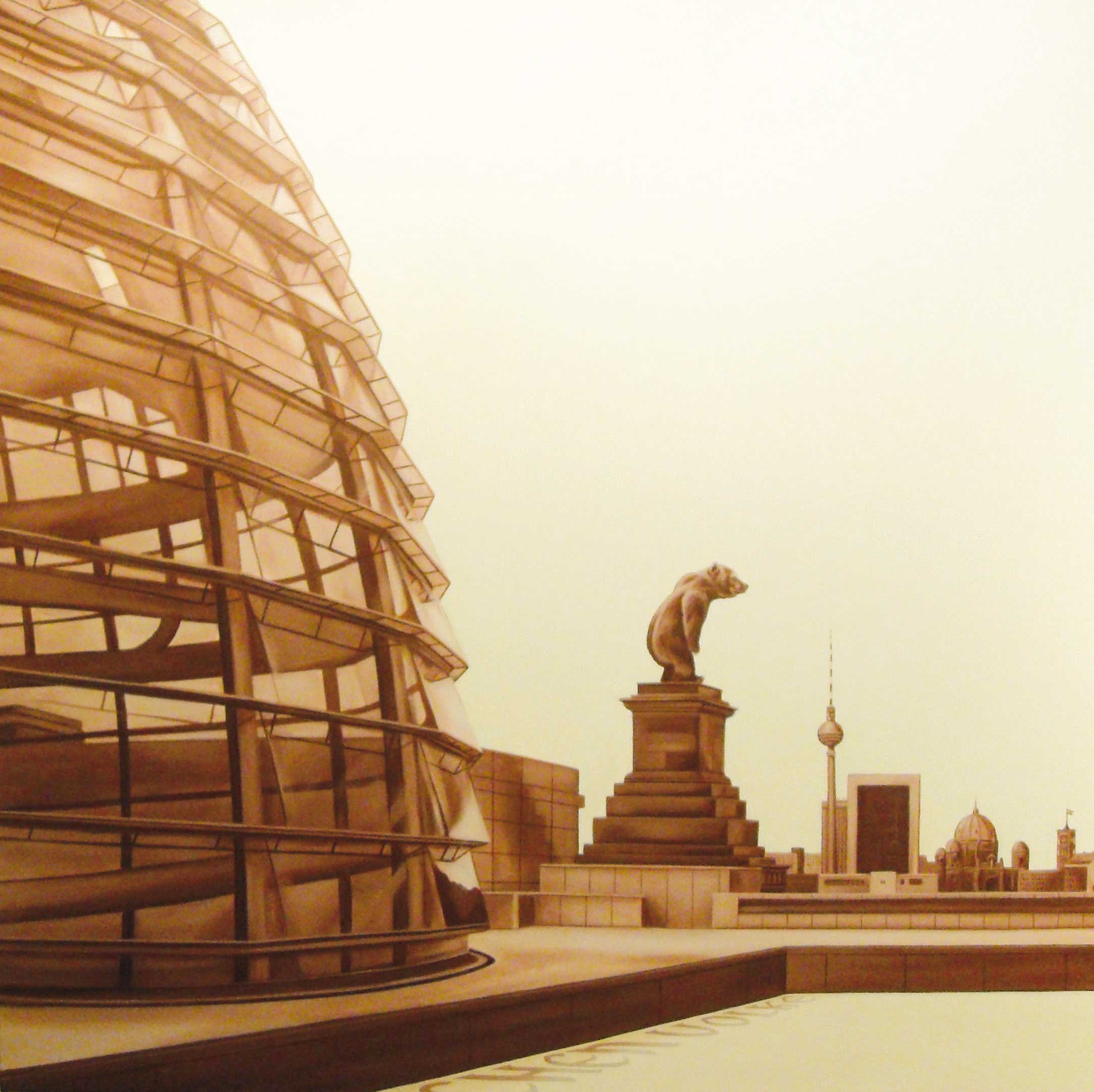 Wappentiere : Blick voraus , Berliner Bär blickt vom Reichstag aus in die Ferne , Uwe Tabatt