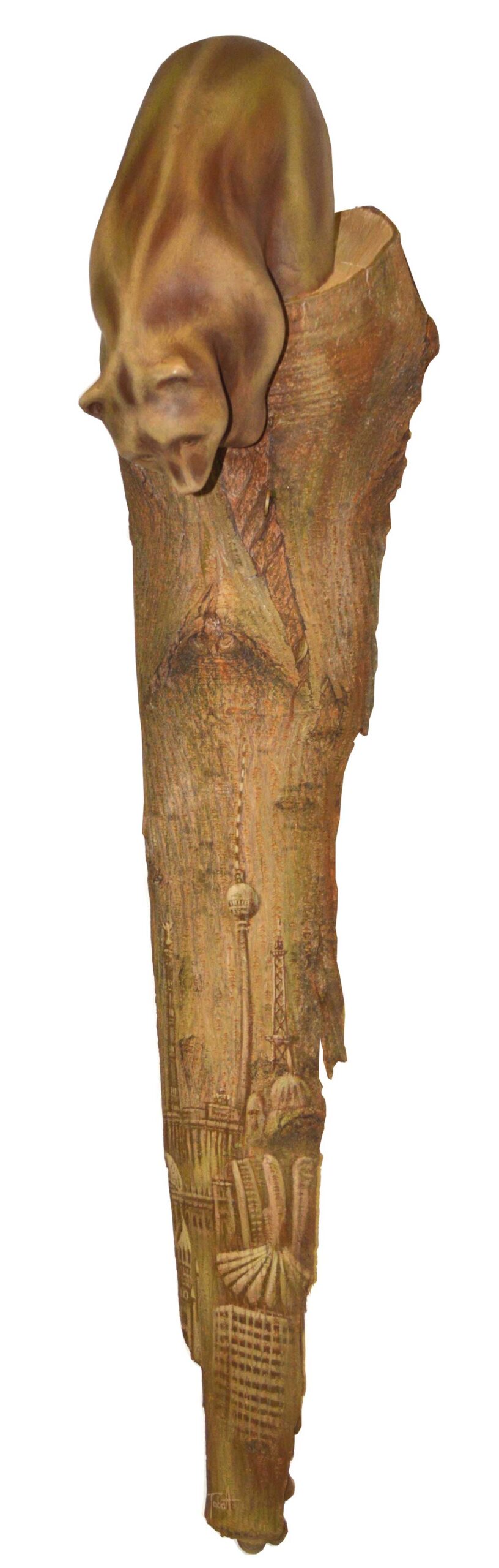 Wappentiere : Stammbaum , Berliner Bär sitzt auf einem Baumstamm mit Berliner Motiven , Uwe Tabatt